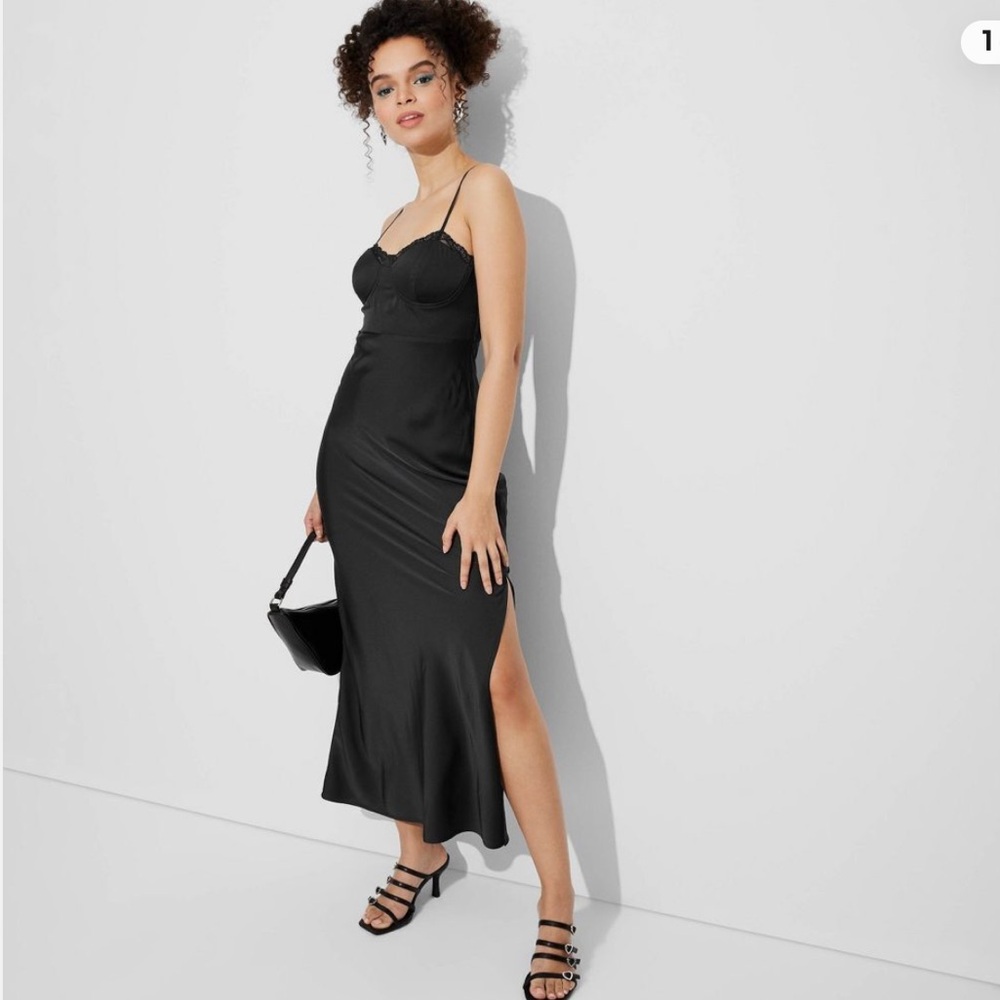 WILD FABLE Lace Trim Maxi Slip Dress High Side Slit